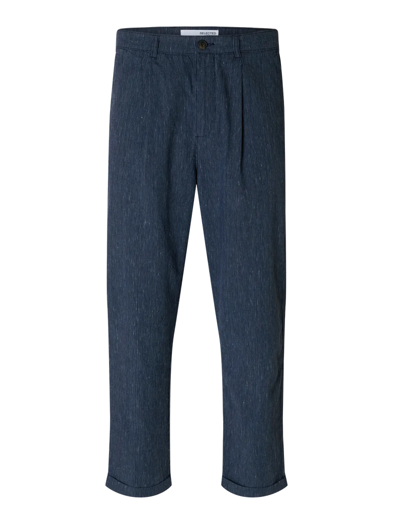 Ron Relaxed Crop Linen Pant Navy