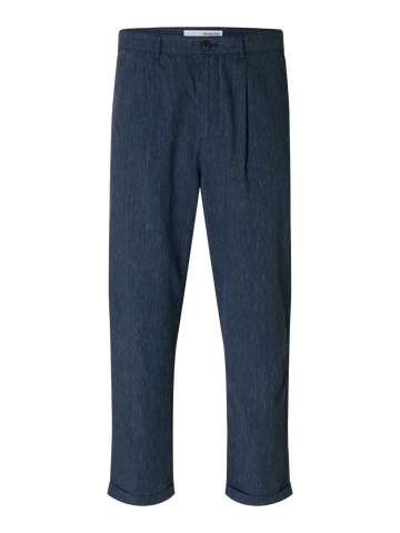 Ron Relaxed Crop Linen Pant Navy