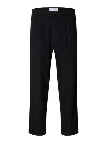 Ron Relaxed Crop Linen Pant Black