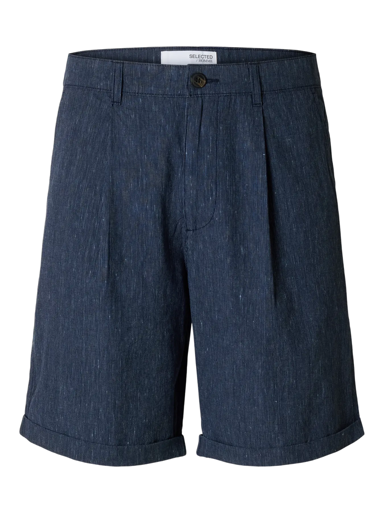 Ron Linen Blend Shorts Dark Navy