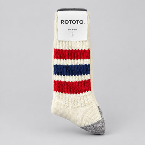 Coarse Ribbed Old School Crew Socks Chilli Red / Blue