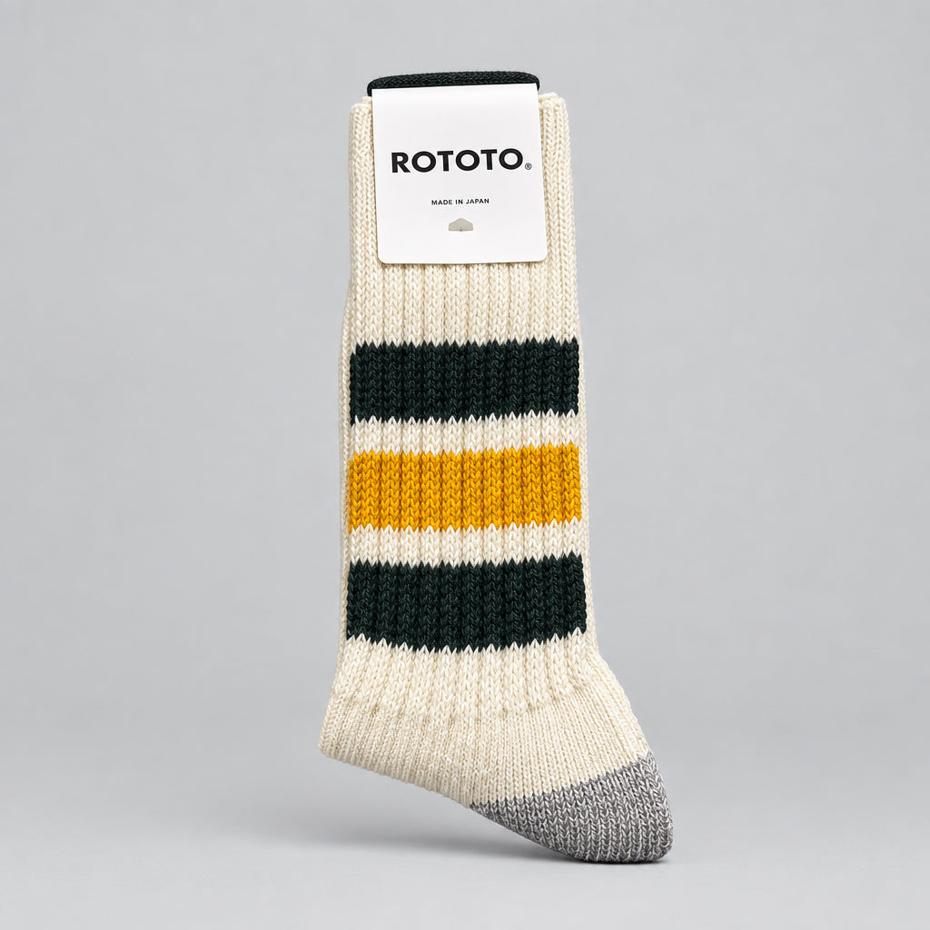 Coarse Ribbed Old School Crew Socks Green / Yellow