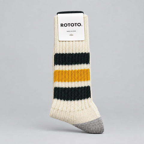 Coarse Ribbed Old School Crew Socks Green / Yellow