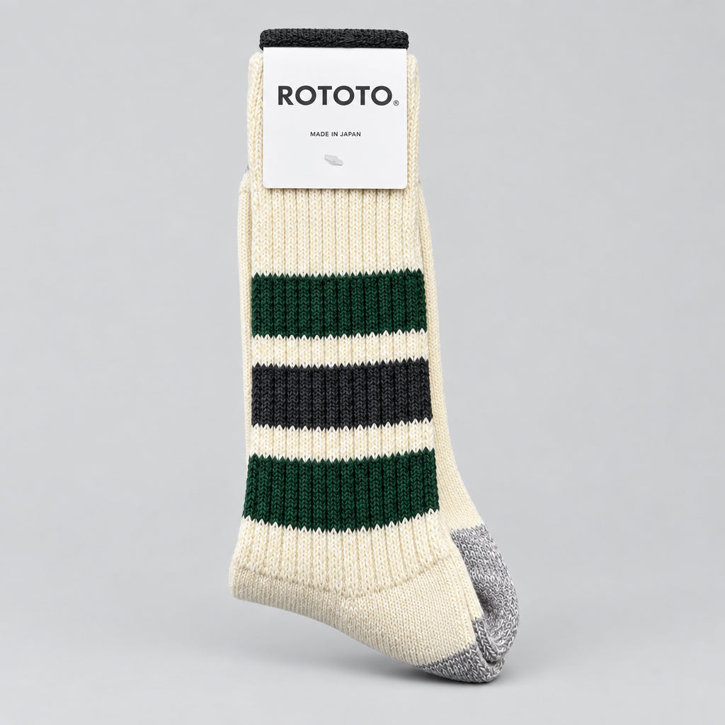 Coarse Ribbed Old School Crew Socks Green / Charcoal