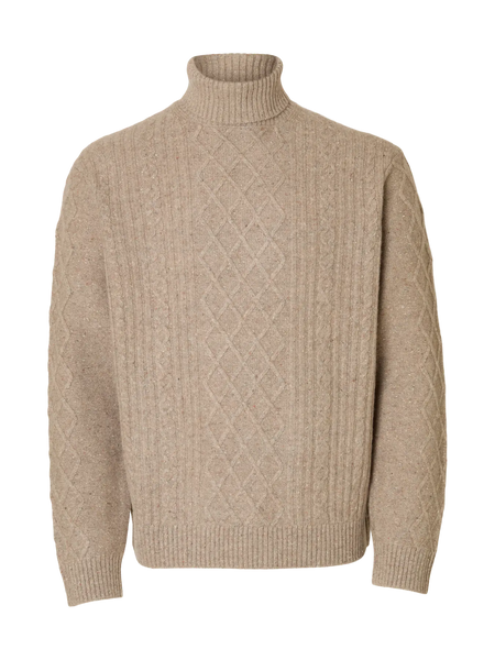 Neil Cable Roll Neck Oatmeal