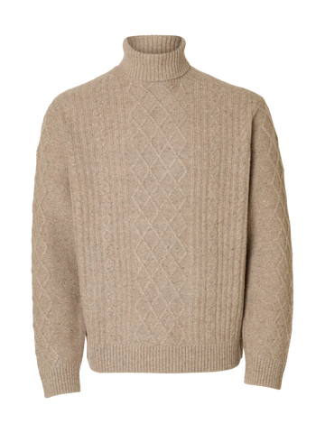 Neil Cable Roll Neck Oatmeal
