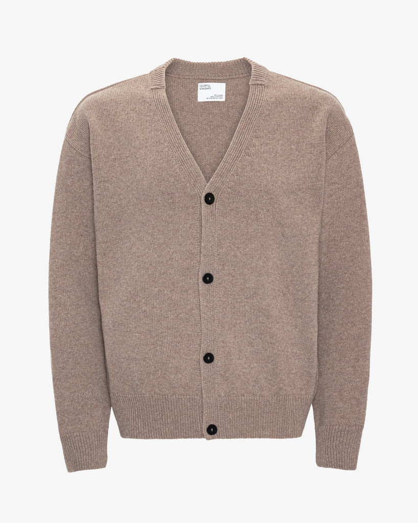 Merino Wool V-Neck Cardigan Warm Taupe