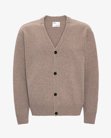 Merino Wool V-Neck Cardigan Warm Taupe