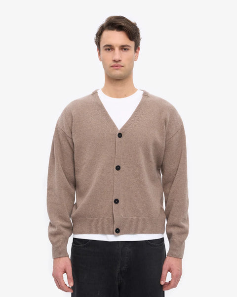 Merino Wool V-Neck Cardigan Warm Taupe