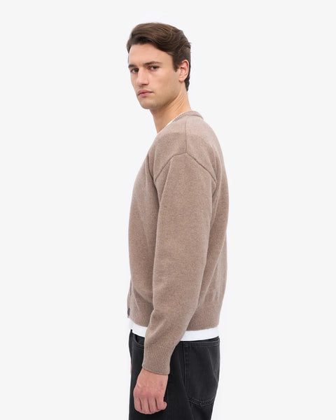 Merino Wool V-Neck Cardigan Warm Taupe