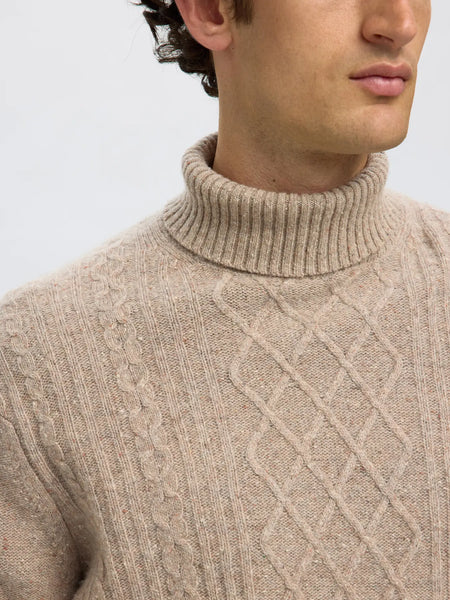 Neil Cable Roll Neck Oatmeal