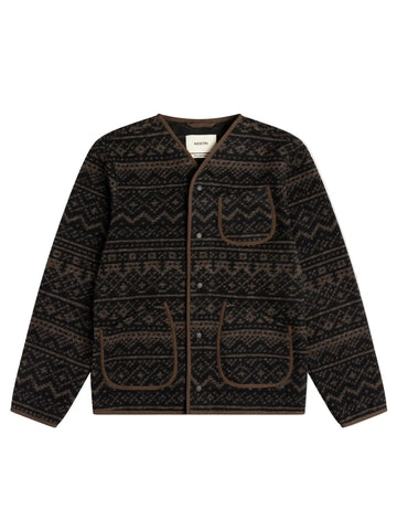Neist Cardigan Peat Black Knitted Fairisle