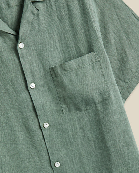 Linen Camp Collar Dry Green