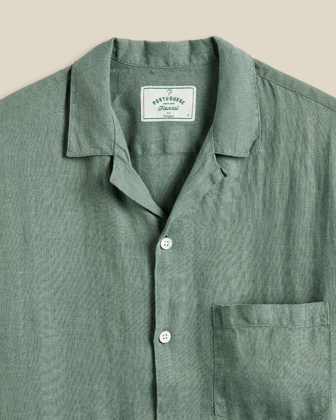 Linen Camp Collar Dry Green