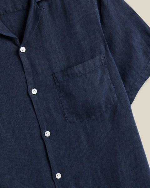 Linen Camp Collar Navy