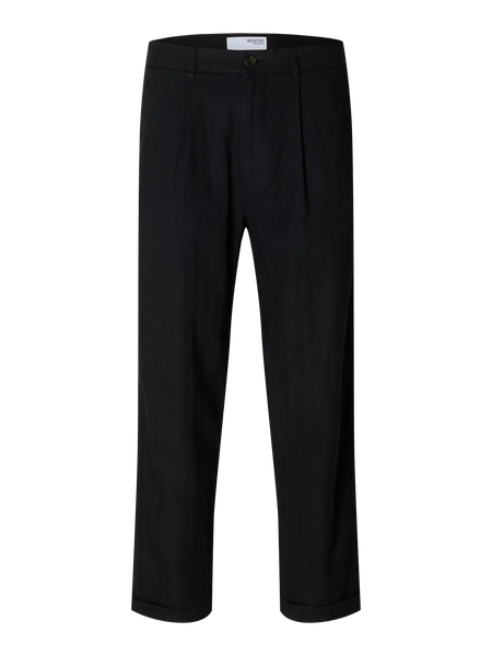 Ron Relaxed Crop Linen Pant Black