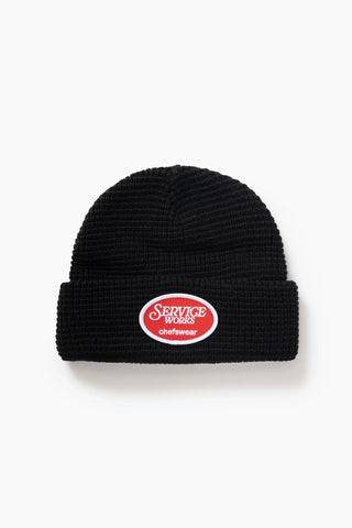 Waffle Patch Beanie Black