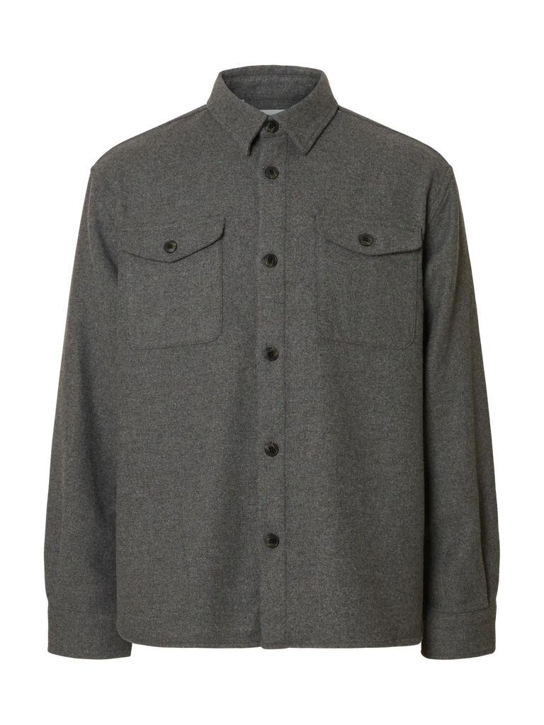 Pablo Wool Blend Overshirt Dark Grey Melange